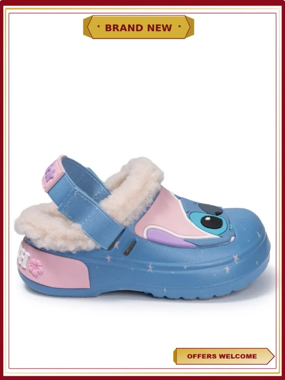 Toddler Stitch Faux Fur Lined Clog with Secure Backstrap, Slip-On, Ventilated,